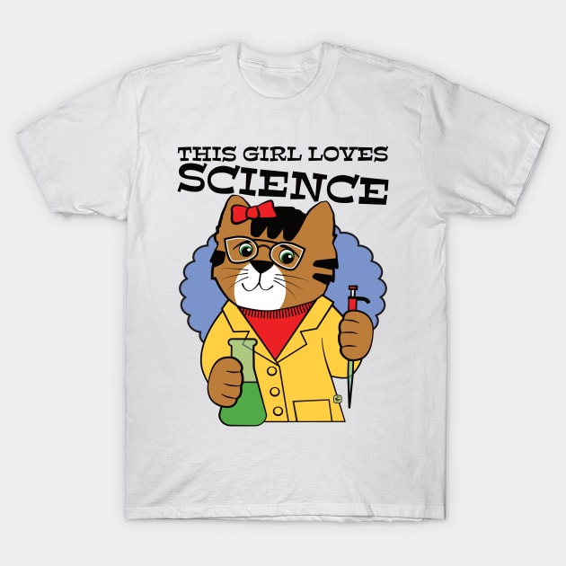 This Girl Loves Science Cute Cat T-Shirt by Sue Cervenka